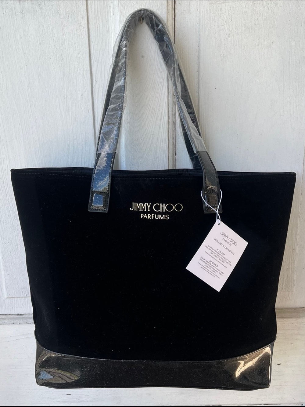 Jimmy Choo Black Glitter-Accent Tote